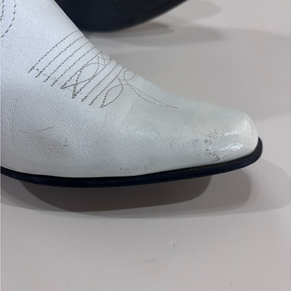 Oak Tree Farms White Leather Western Pull On Snip Toe Boots Size 6.5 - Picture 13 of 15